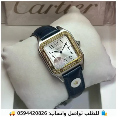 ساعة كارتير دومو نسائية اطار ذهبي فصوص
