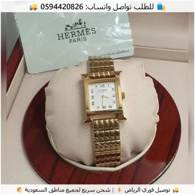 ساعة هرمز ذهبية إطار سادة
